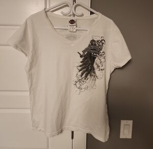 Harley-Davidson White V-Neck Tee with Black Graphic Maui 110 Years